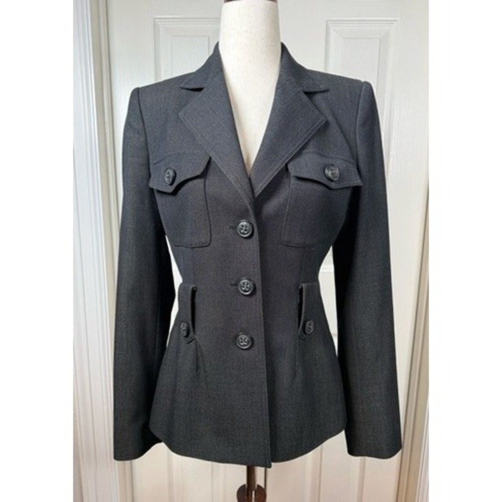 Anne Klein Charcoal Gray Military Style Blazer Jacket Size 2 Tailored